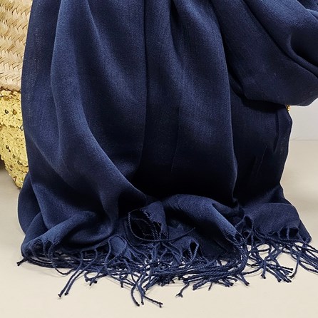 Plain Lightweight Tassel Scarf in Navy Blue Plain Lightweight Tassel Scarf in Navy Blue