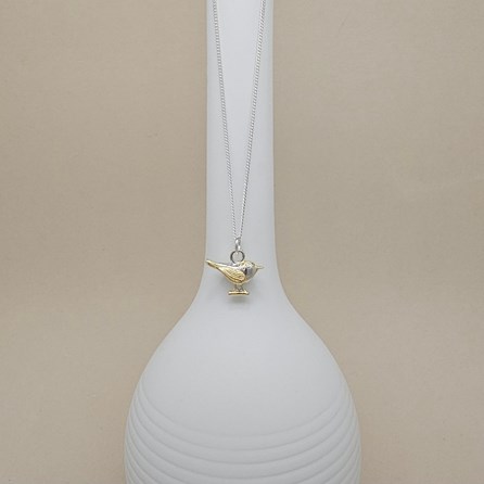 Rhodium and Gold Plated Nuthatch Bird Charm Necklace Rhodium and Gold Plated Nuthatch Bird Charm Necklace