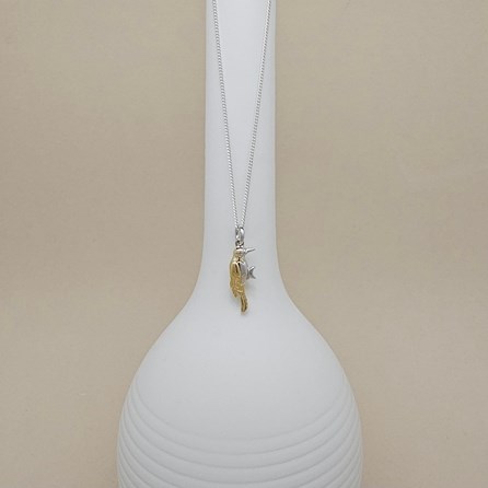 Rhodium and Gold Plated Woodpecker Charm Necklace Rhodium and Gold Plated Woodpecker Charm Necklace