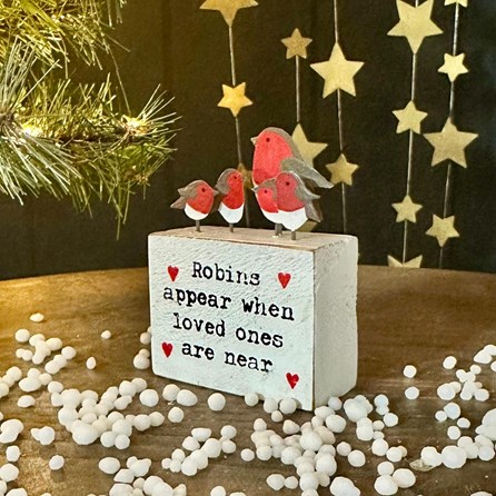 'Robins Appear' Christmas Block Decoration 'Robins Appear' Christmas Block Decoration