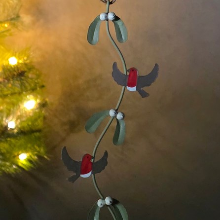 Robins on Mistletoe Ribbon Hanging Christmas Decoration