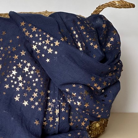 Rose Gold Galaxy Stars Scarf in Navy Blue Rose Gold Galaxy Stars Scarf in Navy Blue