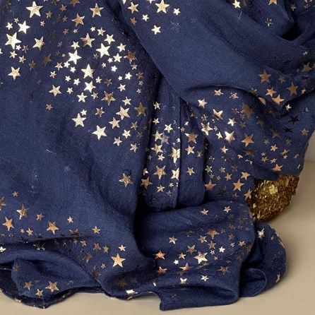 Rose Gold Galaxy Stars Scarf in Navy Blue Rose Gold Galaxy Stars Scarf in Navy Blue