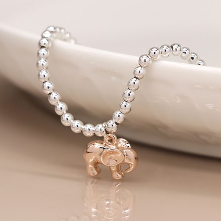 Rose Gold Plated Elephant on Silver Ball Bead Bracelet Rose Gold Plated Elephant on Silver Ball Bead Bracelet