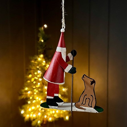 Santa and Dog Stand Up Paddle Boarding Decoration Santa and Dog Stand Up Paddle Boarding Decoration