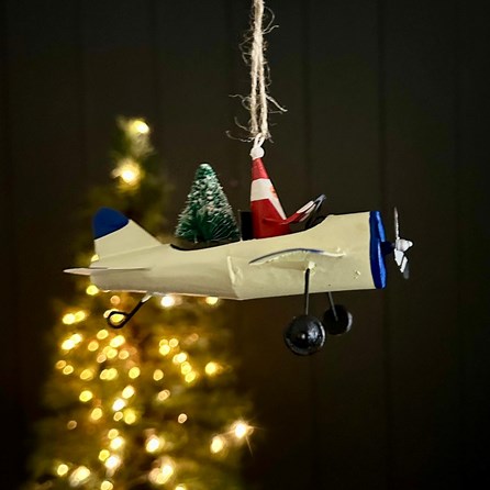 Santa Flying a Plane Hanging Christmas Decoration