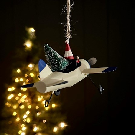Santa Flying a Plane Hanging Christmas Decoration
