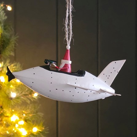 Santa in a White Plane Hanging Christmas Decoration Santa in a White Plane Hanging Christmas Decoration