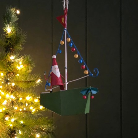 Santa on a Boat Hanging Christmas Decoration