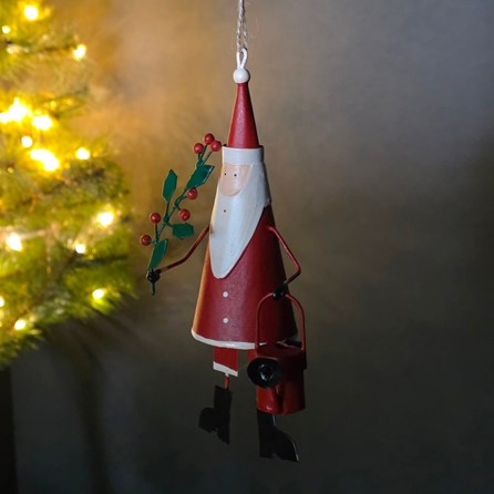 Santa with Watering Can Hanging Christmas Decoration