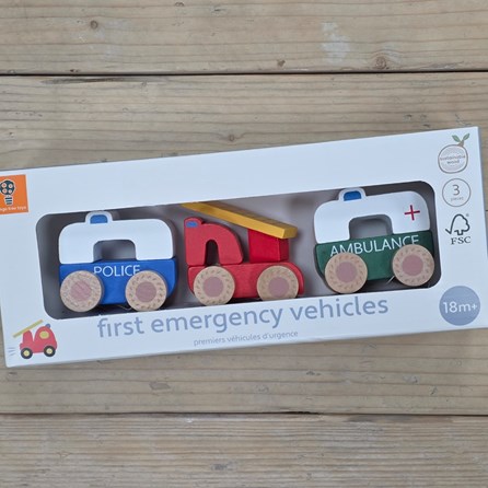 Set of 3 Wooden First Toy Emergency Vehicles Set of 3 Wooden First Toy Emergency Vehicles