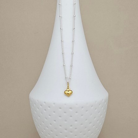 Silver Ball Chain Necklace with Gold-Plated Petite Heart Silver Ball Chain Necklace with Gold-Plated Petite Heart