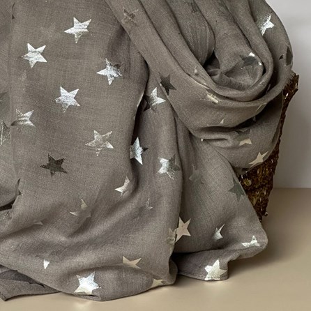 Silver Glitter Stars Scarf in Grey Silver Glitter Stars Scarf in Grey
