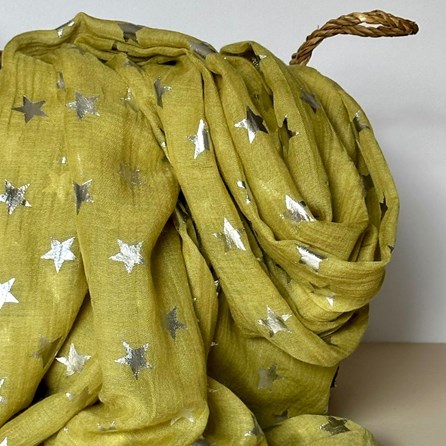 Silver Glitter Stars Scarf in Mustard Yellow Silver Glitter Stars Scarf in Mustard Yellow