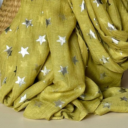Silver Glitter Stars Scarf in Mustard Yellow Silver Glitter Stars Scarf in Mustard Yellow
