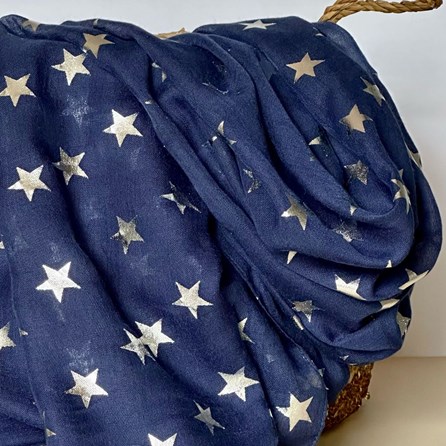 Silver Glitter Stars Scarf in Navy Blue Silver Glitter Stars Scarf in Navy Blue