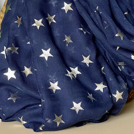 Silver Glitter Stars Scarf in Navy Blue Silver Glitter Stars Scarf in Navy Blue