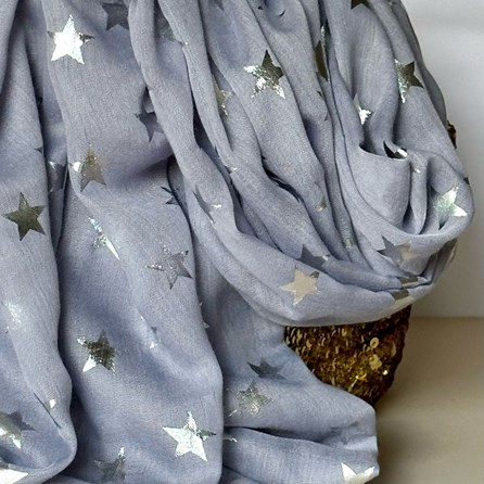 Silver Glitter Stars Scarf in Silver Grey Silver Glitter Stars Scarf in Silver Grey