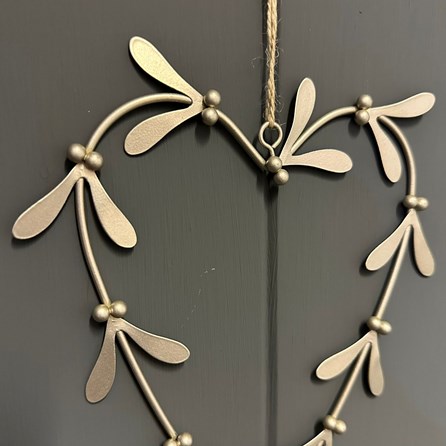 Silver Metal Mistletoe Heart Hanging Decoration