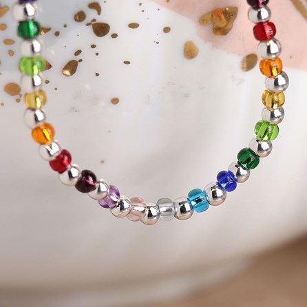 Silver Plated and Rainbow Glass Bead Bracelet Silver Plated and Rainbow Glass Bead Bracelet