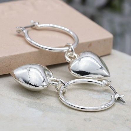 Silver Plated Hoop and Heart Charm Earrings Silver Plated Hoop and Heart Charm Earrings