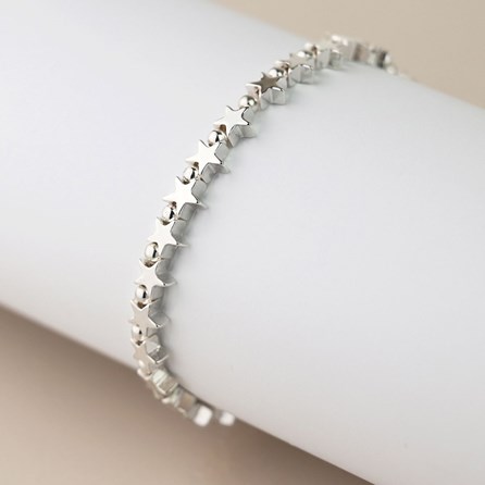Silver Plated Polished Stars Bead Bracelet Silver Plated Polished Stars Bead Bracelet