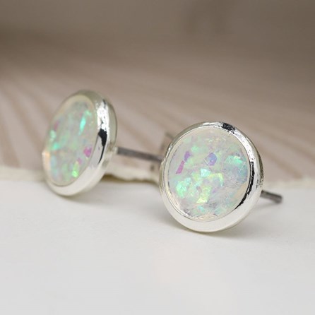 Silver Plated White Opal Stud Earrings Silver Plated White Opal Stud Earrings
