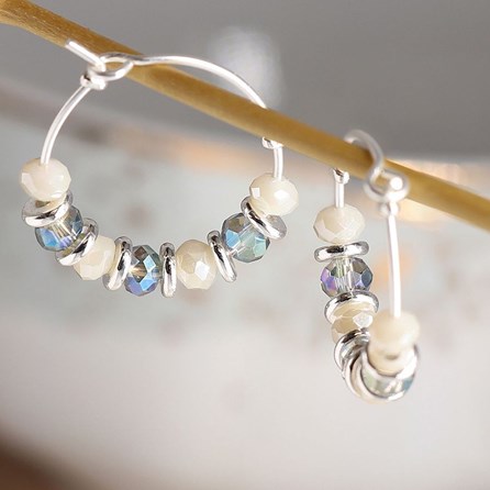 Silver Plated Wire Hoop and Blue Bead Earrings Silver Plated Wire Hoop and Blue Bead Earrings