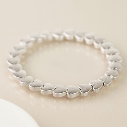 Silver Plated Worn Small Hearts Stretch Bracelet Silver Plated Worn Small Hearts Stretch Bracelet