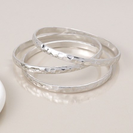 Silver Plated Worn Triple Bangle Set