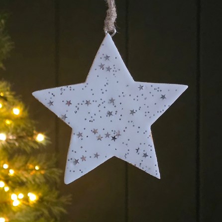 Silver Stars Wooden Star Hanging Christmas Decoration Silver Stars Wooden Star Hanging Christmas Decoration