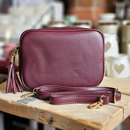 Single Zip Cross Body Bag with Tassel in Plum Single Zip Cross Body Bag with Tassel in Plum