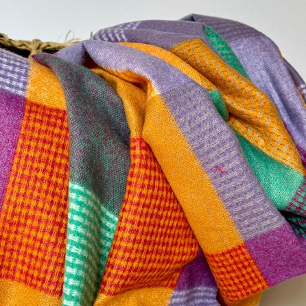 Soft Colour Block Check Scarf in Purple & Orange Soft Colour Block Check Scarf in Purple & Orange