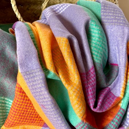 Soft Colour Block Check Scarf in Purple & Orange Soft Colour Block Check Scarf in Purple & Orange
