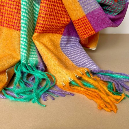 Soft Colour Block Check Scarf in Purple & Orange Soft Colour Block Check Scarf in Purple & Orange