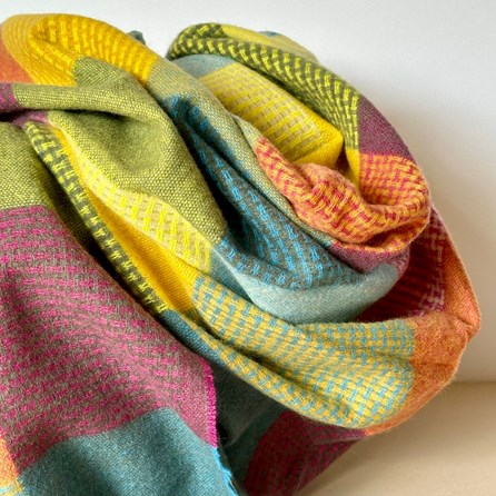 Soft Colour Block Check Scarf in Yellow & Blue Soft Colour Block Check Scarf in Yellow & Blue