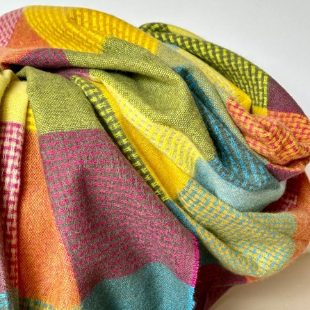 Soft Colour Block Check Scarf in Yellow & Blue Soft Colour Block Check Scarf in Yellow & Blue