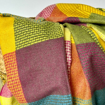 Soft Colour Block Check Scarf in Yellow & Blue Soft Colour Block Check Scarf in Yellow & Blue
