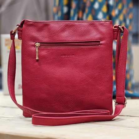 Square Multi-Zipped Cross Body Bag in Red Square Multi-Zipped Cross Body Bag in Red
