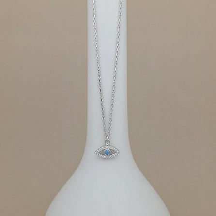 Sterling Silver and CZ Evil Eye Necklace