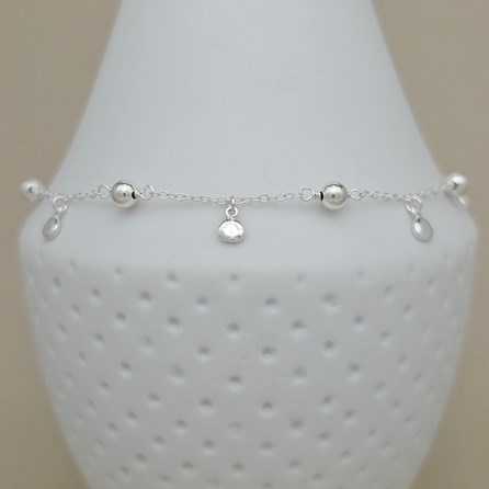 Sterling Silver Bead And Disc Anklet Sterling Silver Bead And Disc Anklet