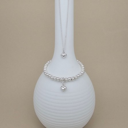 Sterling Silver Child's Heart Necklace and Bracelet Set Sterling Silver Child's Heart Necklace and Bracelet Set