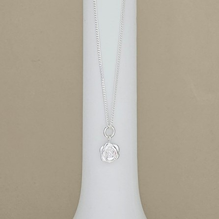 Sterling Silver Small Rose With CZ Charm Necklace Sterling Silver Small Rose With CZ Charm Necklace