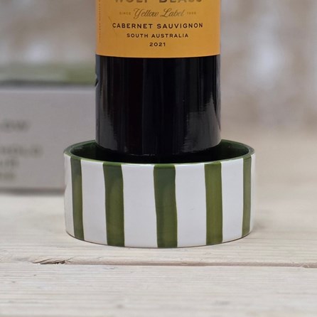 The Izzy Ceramic Wine Coaster - Green Stripe