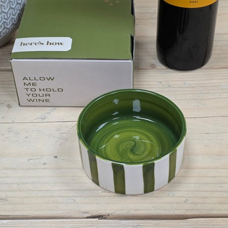 The Izzy Ceramic Wine Coaster - Green Stripe