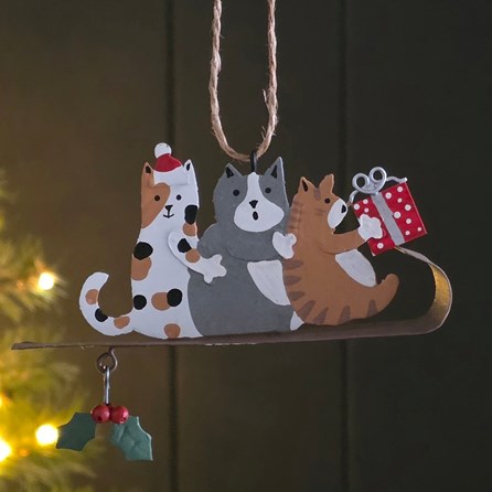 Three Cats on a Sledge Hanging Christmas Decoration Three Cats on a Sledge Hanging Christmas Decoration