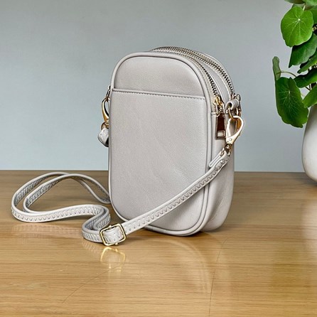 Cross Body Double Zip Bag in Light Grey Cross Body Double Zip Bag in Light Grey