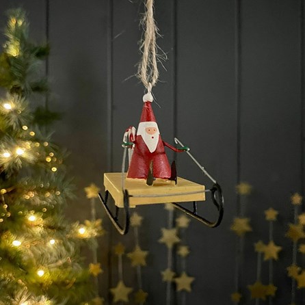 Candy Cane Santa on Sledge Hanging Christmas Decoration Candy Cane Santa on Sledge Hanging Christmas Decoration