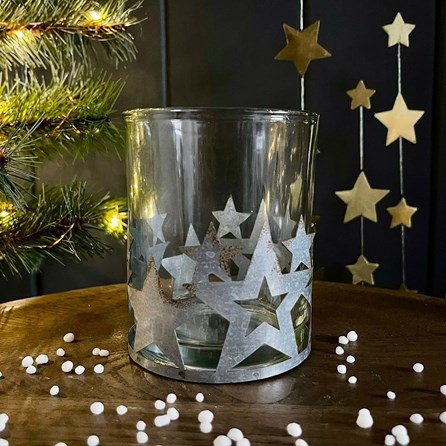 Tea Light Holder with Silver Stars Tea Light Holder with Silver Stars
