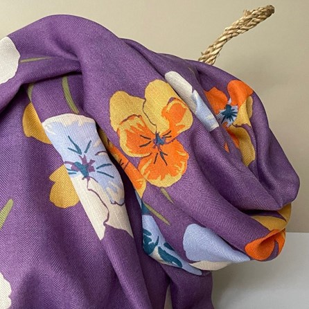 Violas Print Scarf in Dusky Purple Violas Print Scarf in Dusky Purple